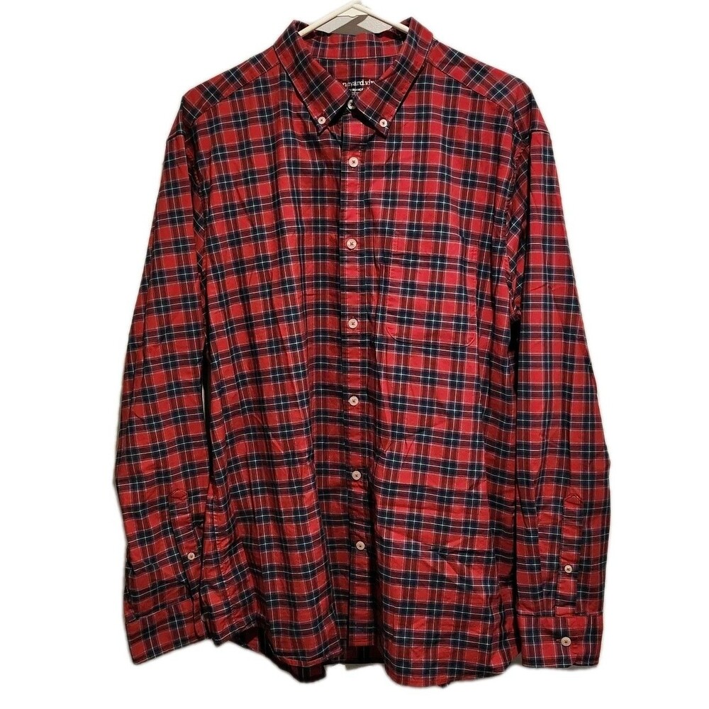 Vineyard Vines Brrr Performance Cotton Button Down Shirt Red Plaid XL
